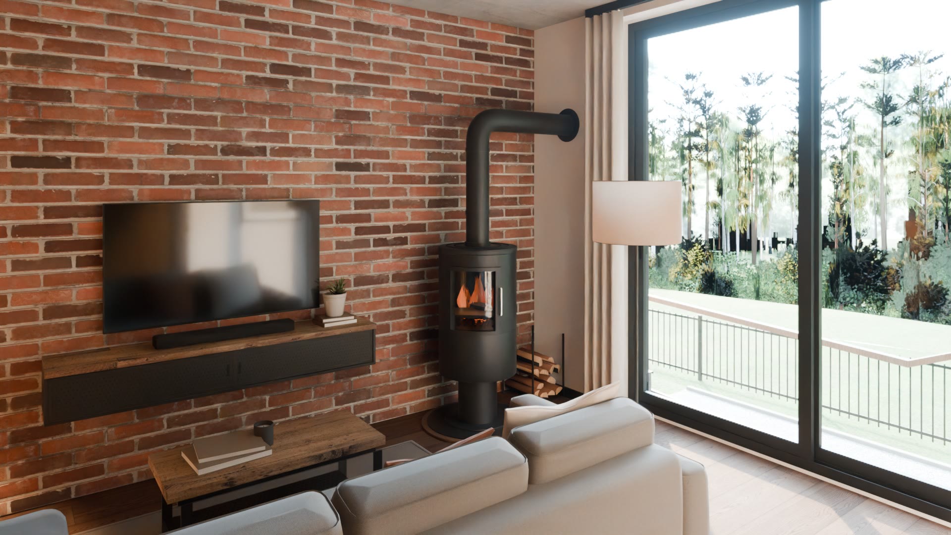 Salon w spacerze 3D HouseVision, widok z wysokości oczu