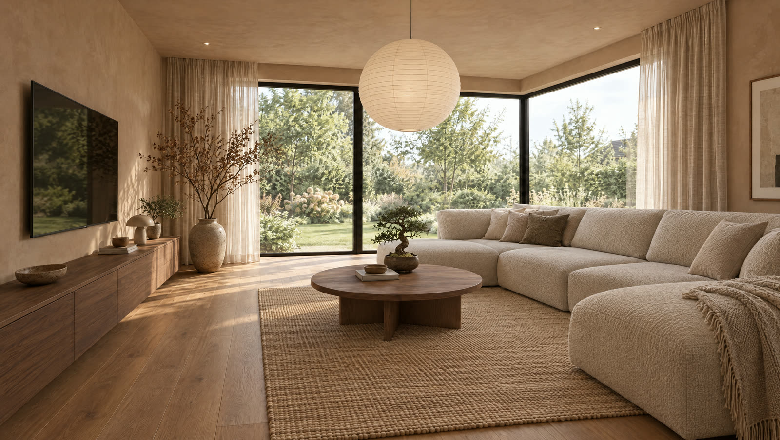 Salon w stylu japandi